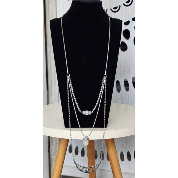 Lucky Brand Jewelry - Lucky Brand Layered Silver Crystal Pendant Necklace | 3-Strand Boho Necklace